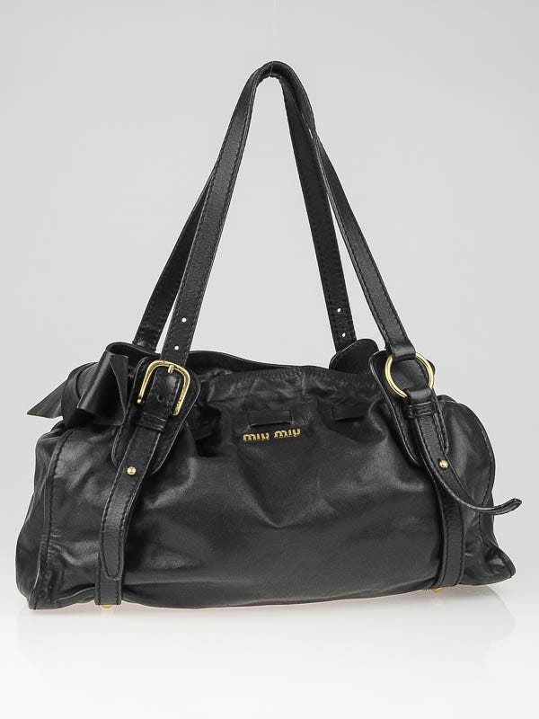 Miu Miu Black Leather Bow Satchel Bag
