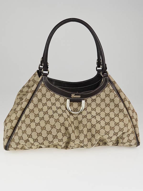 Gucci Beige/Ebony GG Canvas Gold D Ring Hobo Bag