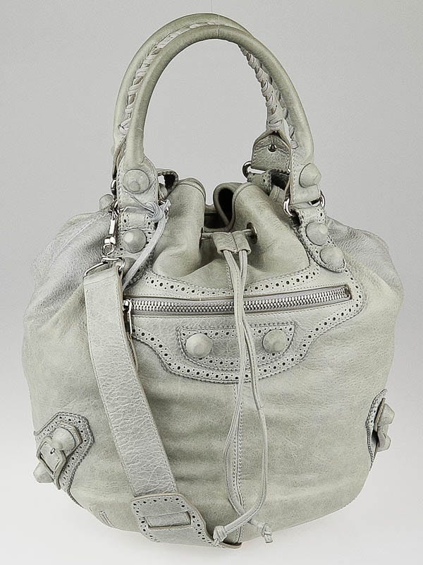Balenciaga Argent Lambskin Leather Giant Brogues Covered Pompon Bag