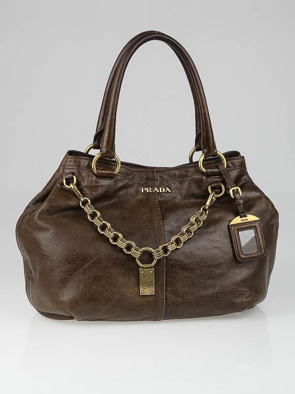 Prada Nocciolo Vitello Shine Calfskin Leather Shopping Tote Bag 