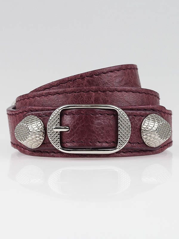 Balenciaga Cassis Lambskin Leather Triple Tour Giant Silver Bracelet