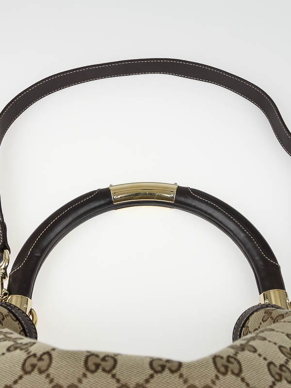 Gucci Black Monogram GG Canvas Indy Gold and Bamboo Hardware (Very Good), Womens Handbag
