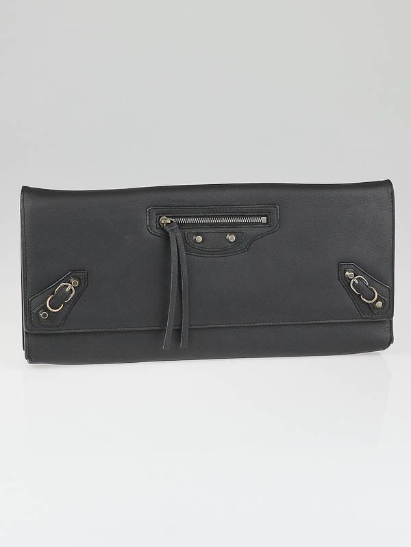 Balenciaga Black Calfskin Leather Papier Landscape Clutch Bag