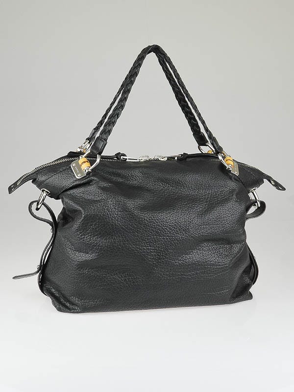Gucci Black Leather Bamboo Bar Large Shoulder Bag