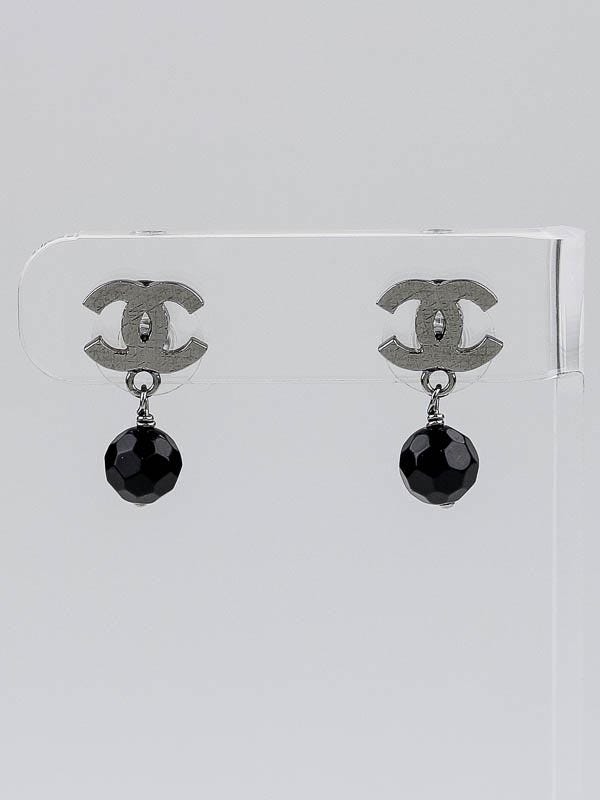 Chanel Black/Silver CC Beaded Drop Earrings - Yoogi's Closet