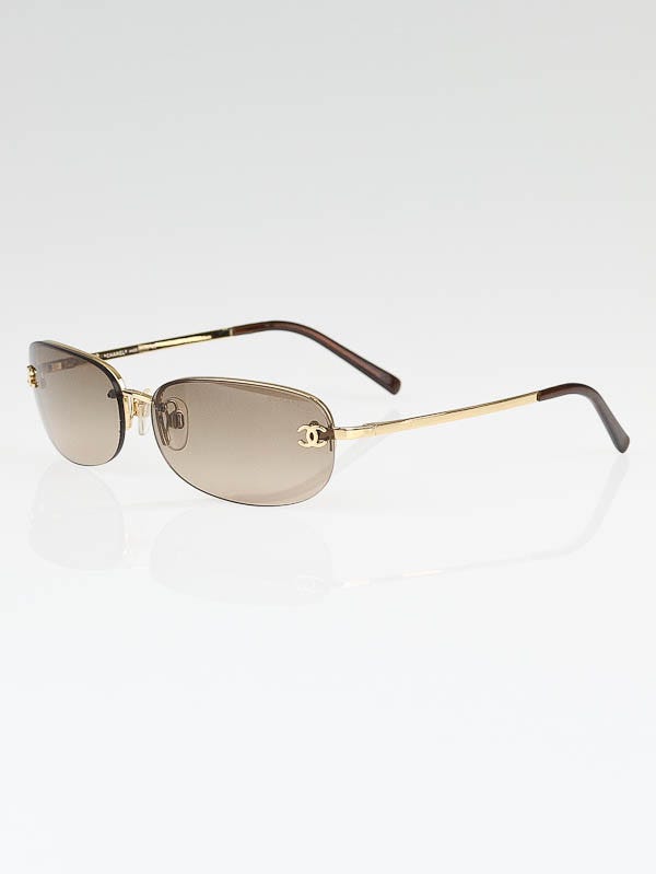 Chanel Gold Metal Frame Brown Tint CC Logo Sunglasses-4099