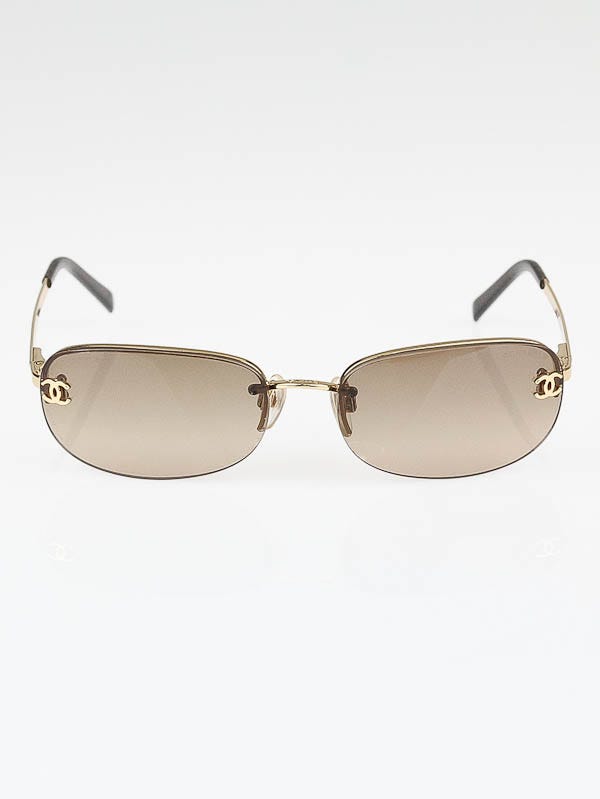 Chanel Gold Metal Frame Brown Tint CC Logo Sunglasses-4099