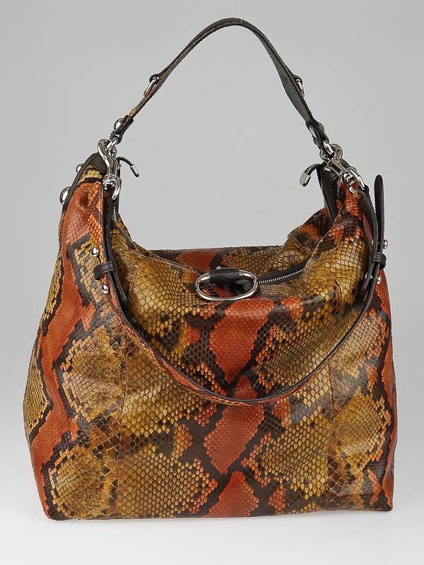 Gucci Orange/Brown Python Large Icon Bit Hobo Bag