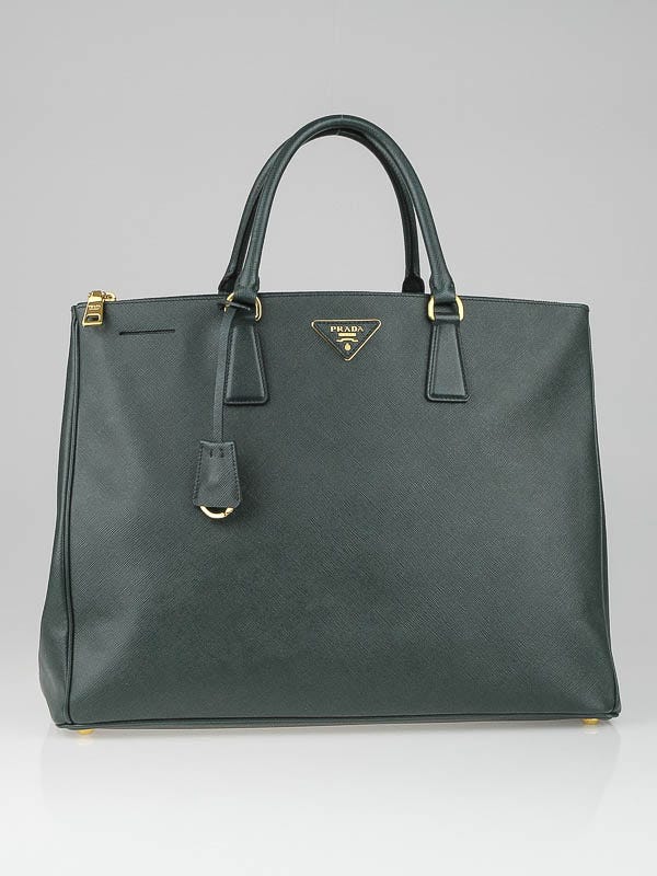 Prada Dark Green Saffiano Lux Leather Double Zip Executive Tote Bag BN1802