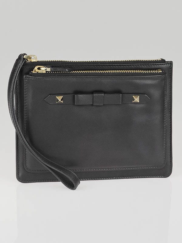 Valentino Black Leather Studded Bow Pouch