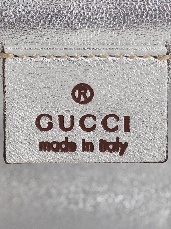 Gucci Silver Metallic Patent Leather Mirror Clutch Bag