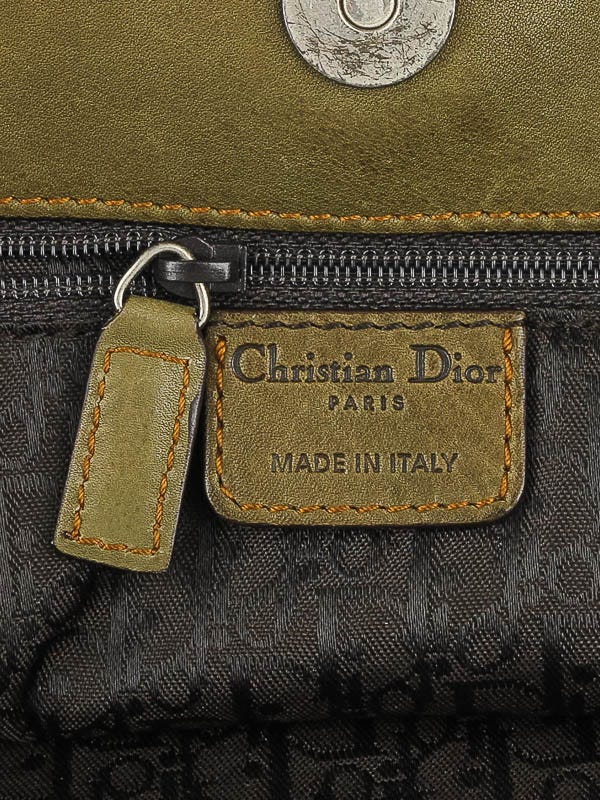 Christian Dior Olive Green Distressed Leather Gaucho Tote Bag