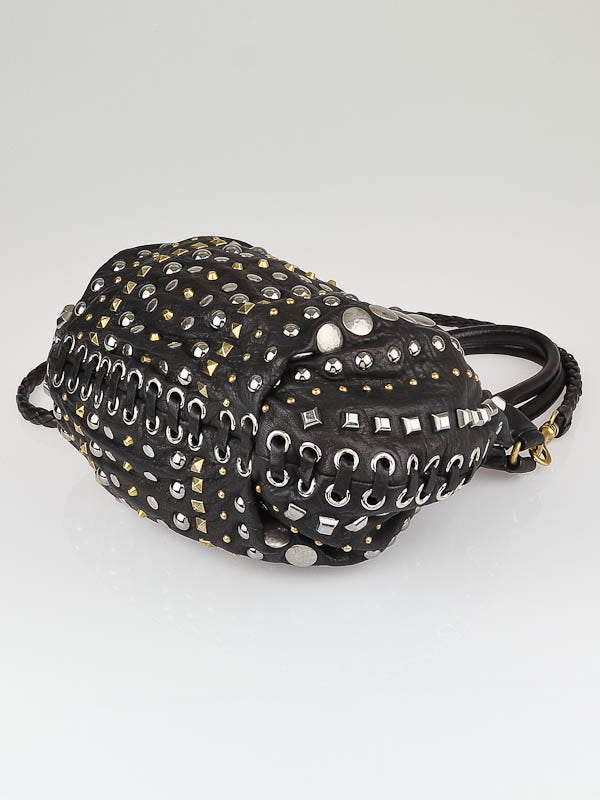Miu Miu Black Leather Small Studded Tote Bag | Yoogi's Closet