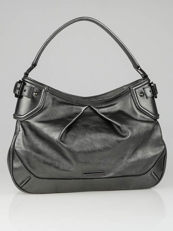 Burberry Metallic Anthracite Leather Fairby Hobo Bag