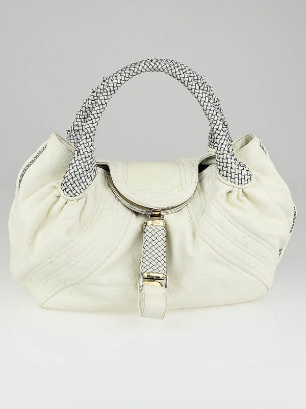 FENDI Spy Nappa Leather Satchel Bag White