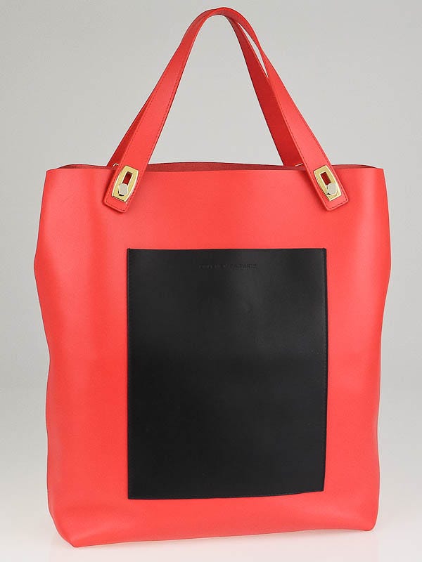 Balenciaga Coral/Black Calfskin Leather Pocket Tote M Bag