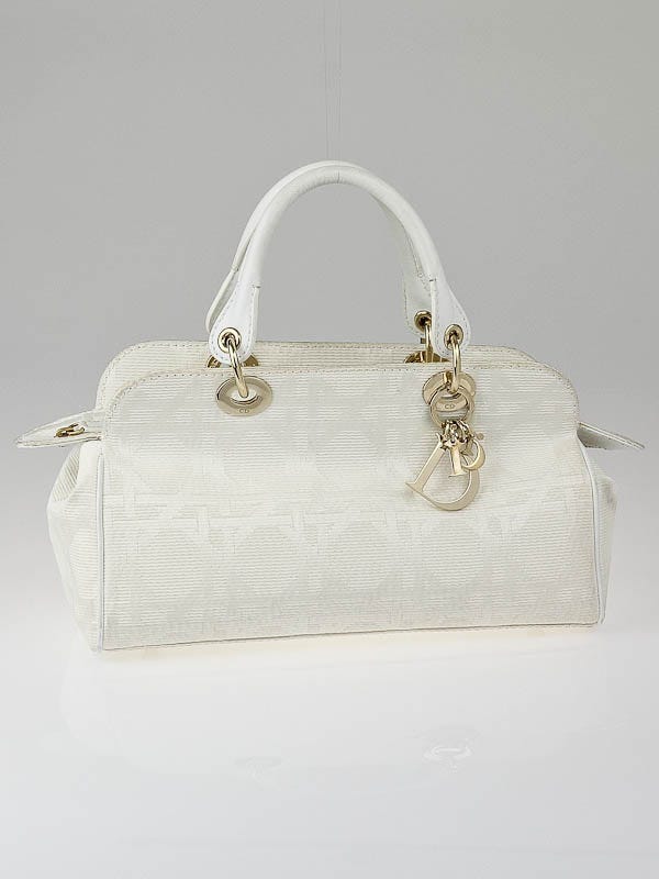 Christian Dior White Cannage Fabric Charm Satchel Bag