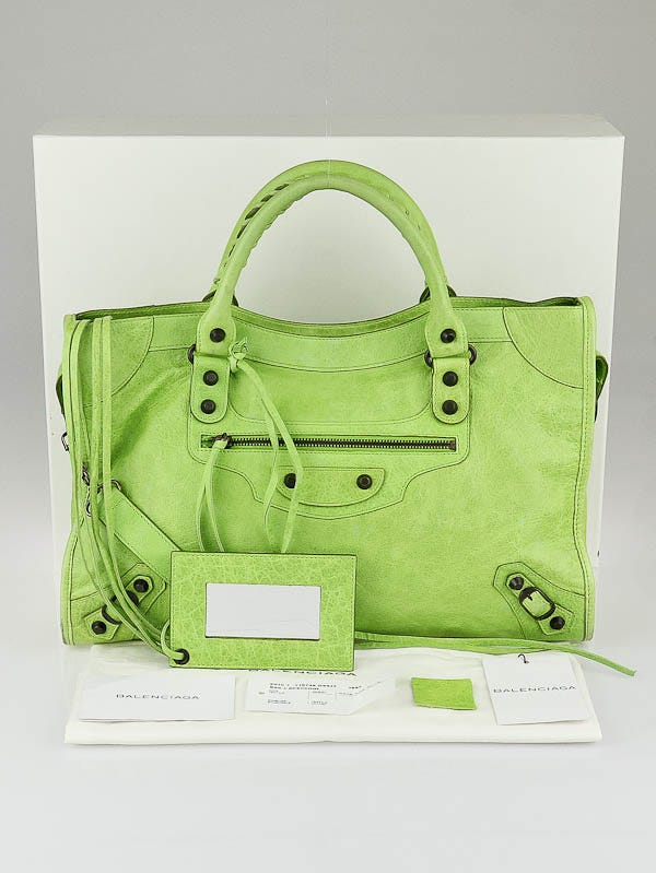 Balenciaga Lime Lambskin Leather Motorcycle City Bag