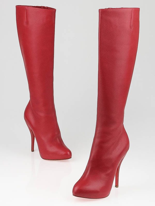 Christian Louboutin Red Leather Feticha Botta 120 Boots Size 7/37.5