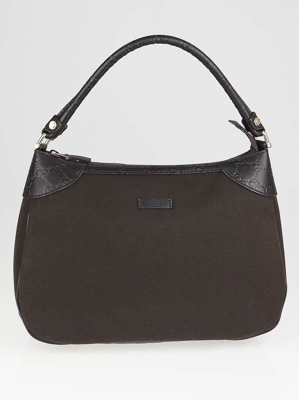 Gucci Brown Nylon and Guccissima Leather Trim Shoulder Bag