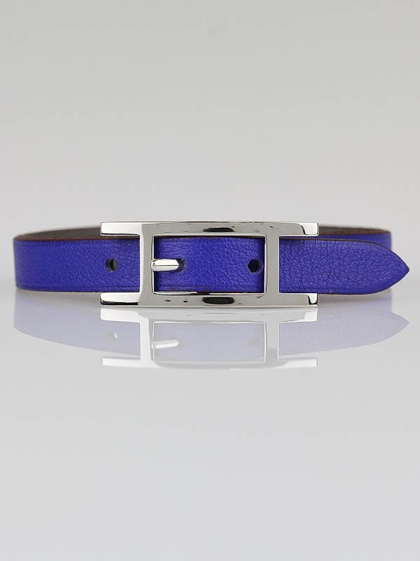 Hermes Electric Blue Chamonix and Etoupe Swift Leather Behapi Simple Tour Bracelet Size L
