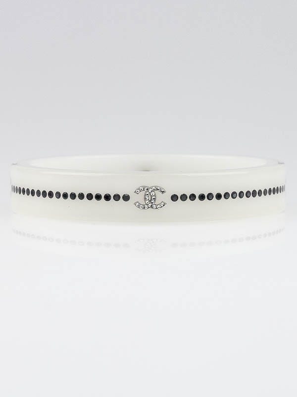 Chanel White Resin and Crystal CC Bangle Bracelet