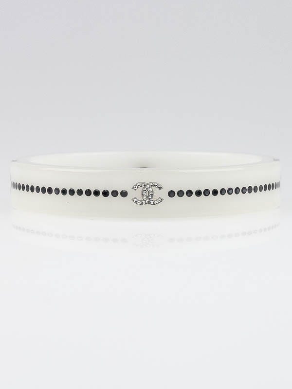 Chanel White Resin and Crystal CC Bangle Bracelet