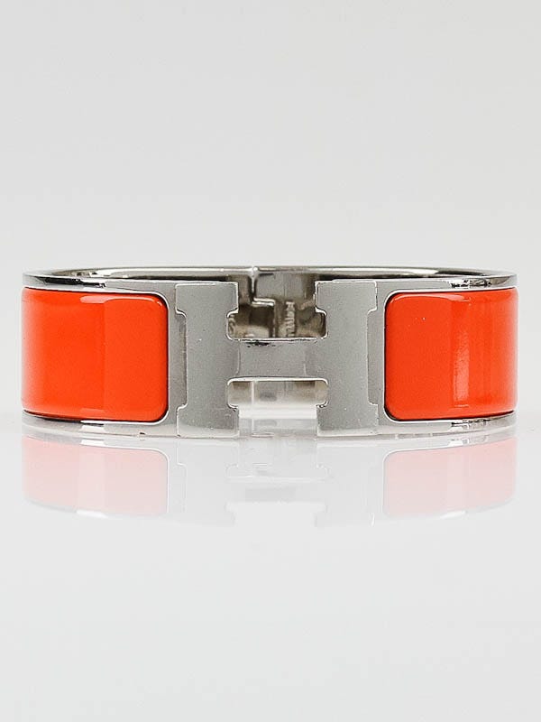 Hermes Orange Enamel Palladium Hardware Clic-Clac H GM Bracelet