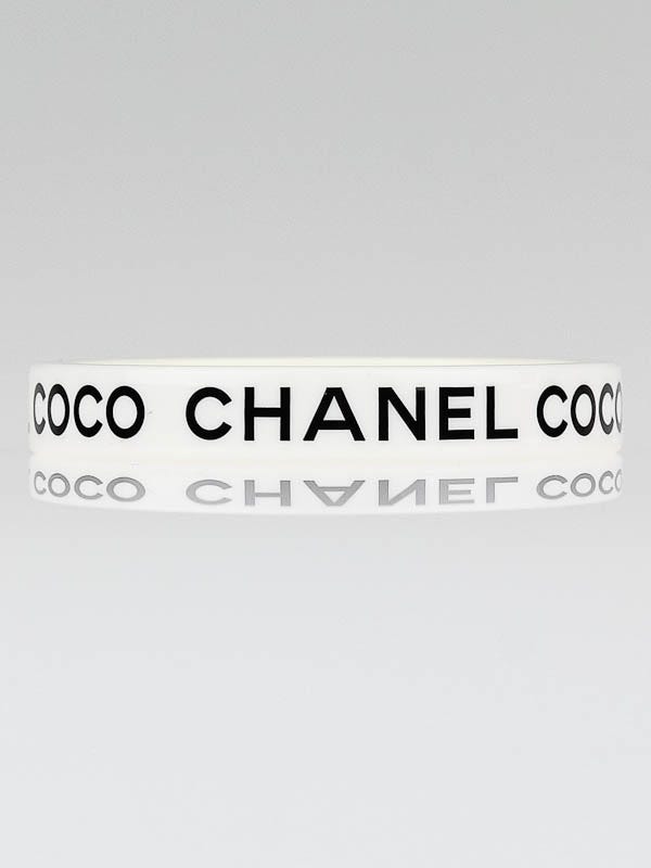 Chanel White/Black Resin Logo Coco Chanel Bangle Bracelet - Yoogi's Closet