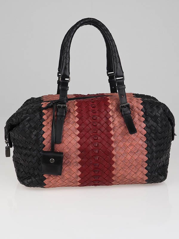 Bottega Veneta Black Multicolor Stripe Woven Leather Small Montaigne Satchel Bag