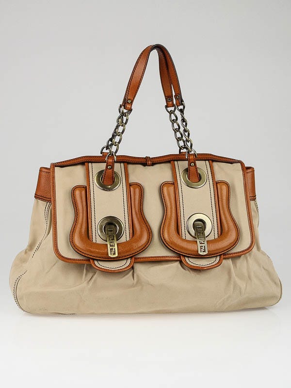 Fendi Beige Canvas and Leather Large B Bag - 8BN166
