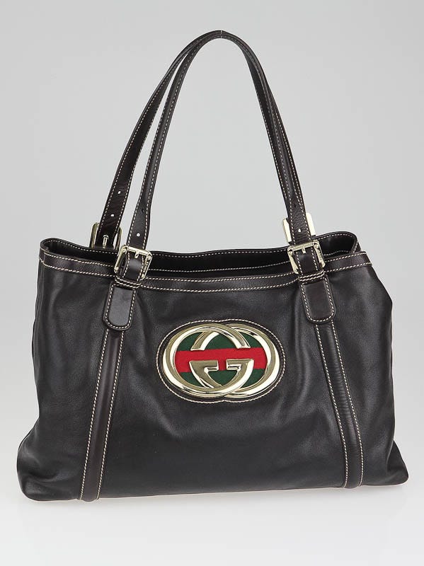 Gucci Ebony Leather Britt Medium Tote Bag