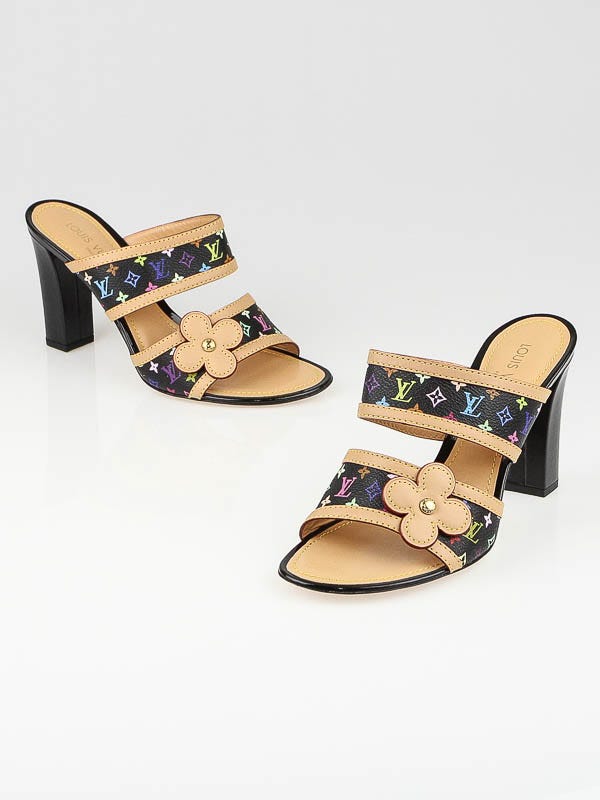 Louis Vuitton Black Monogram Multicolore Open Toe Slide Sandals Size 9.5/40