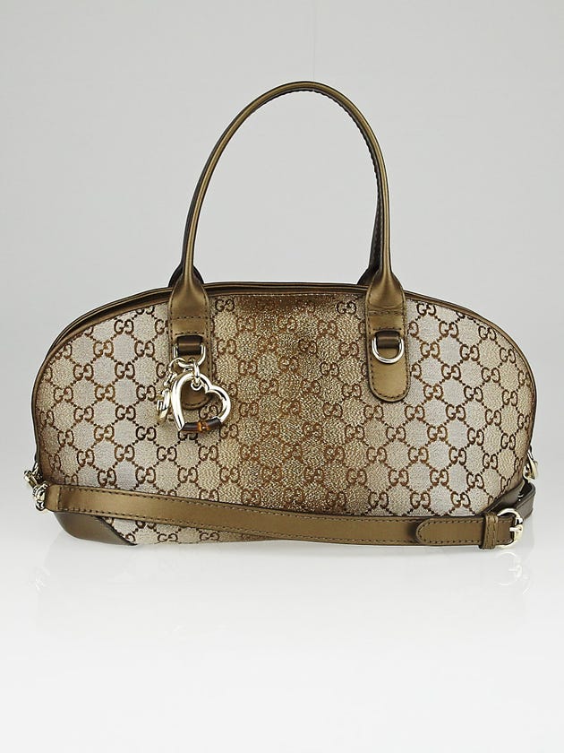 Gucci Beige Metallic GG Canvas Heart-Bit Top Handle Bag
