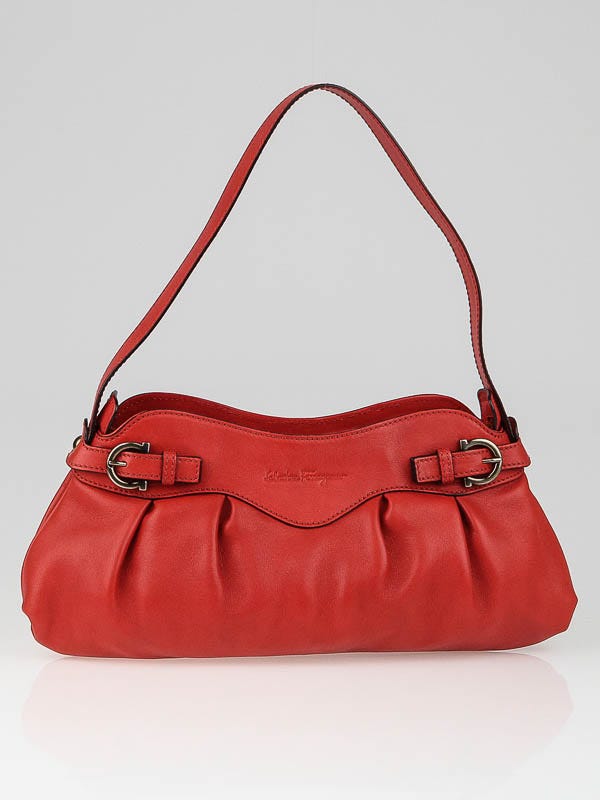 Salvatore Ferragamo Red Lambskin Leather Small Marisa Shoulder Bag