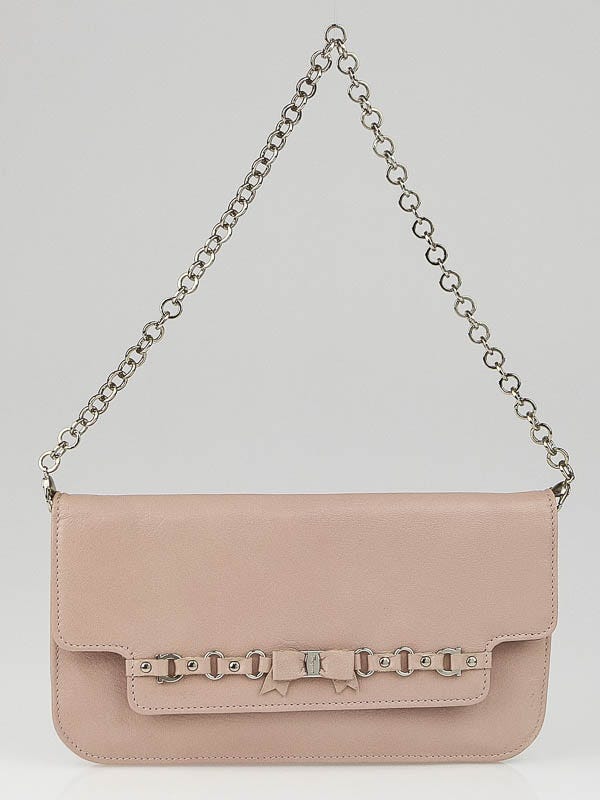 Salvatore Ferragamo Pink Leather Bow Chain Clutch Bag