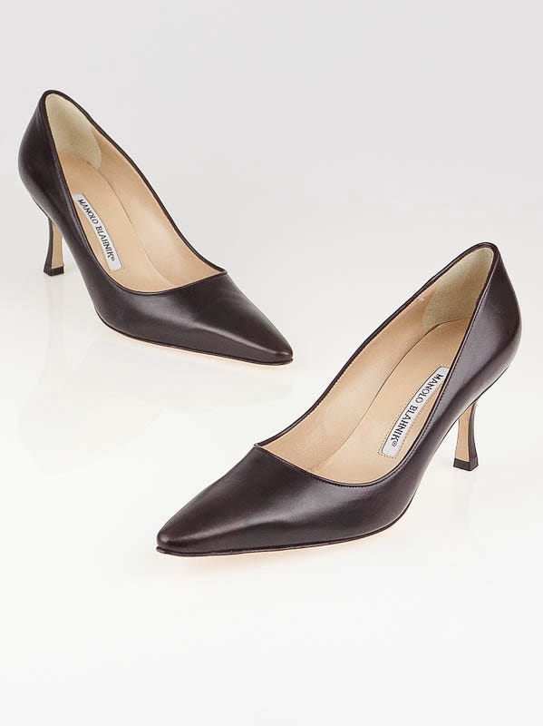 Manolo Blahnik Dark Brown Leather Pointed Toe Pumps Size 7/37.5