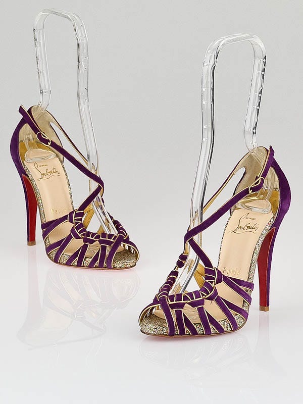 Christian Louboutin Amethyst Suede 8 Mignon 120 Strappy Sandals Size 4.5/35