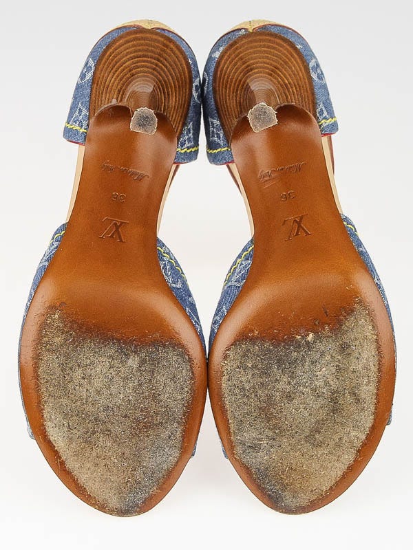 Louis Vuitton Blue Denim Monogram Denim Ankle Wrap Heels Size 5.5/36 -  Yoogi's Closet