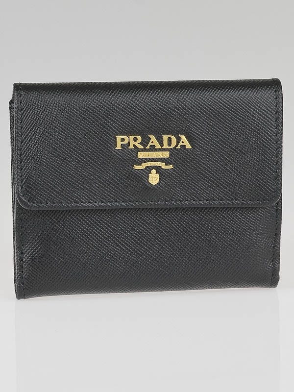 Prada Black Saffiano Metal Leather Card Holder Wallet 1M1350