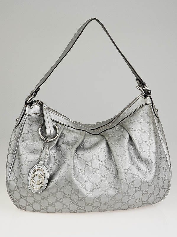 Gucci Silver Guccissima Leather Sukey Shoulder Bag
