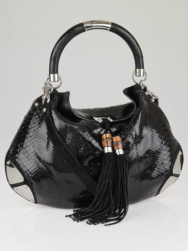 Gucci Black Python Large Babouska Indy Top Handle Bag