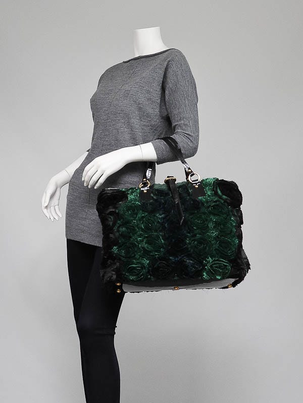 Valentino Green/Black Silk Organza Rosier Tote Bag | Yoogi's Closet