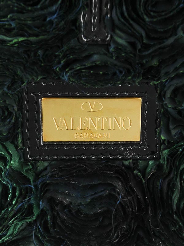 sale 未使用　valentino　ミニトート　グリーン　定価20万程？ Valentino Green/Black Silk Organza Rosier Tote Bag | Yoogi's Closet