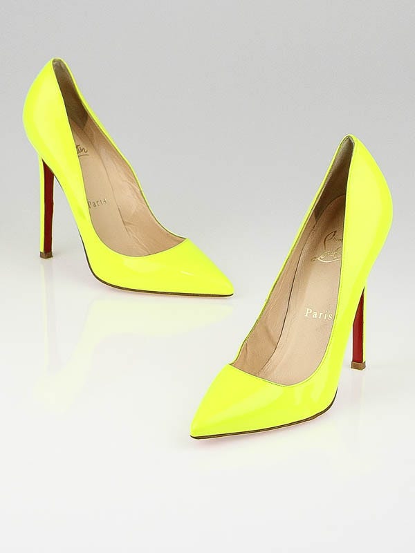 Christian Louboutin Yellow Patent Leather Pigalle 120 Fluo Chic Pumps Size 5/35.5