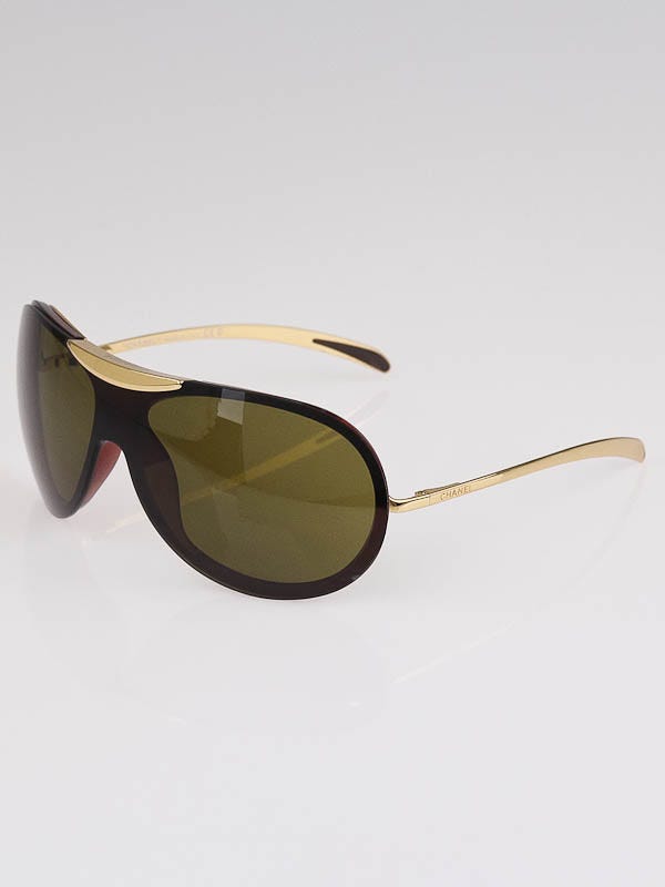 Chanel Gold/Brown Frame Brown Tint Aviator Sunglasses-6006