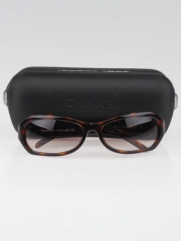 Chanel Tortoise Shell Crystal Quilted CC Sunglasses-5062-B