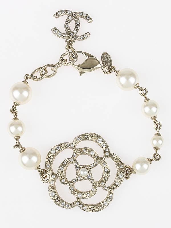 Chanel Gold Camellia and Faux Pearl Bracelet - Yoogi's Closet