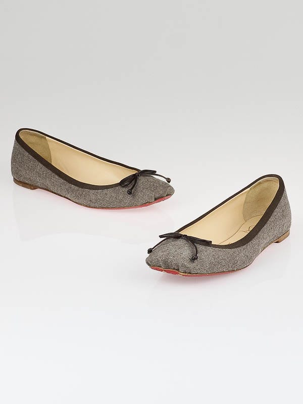 Christian Louboutin Taupe Flannel/Grosgrain Rosella Ballet Flats Size 4.5/35