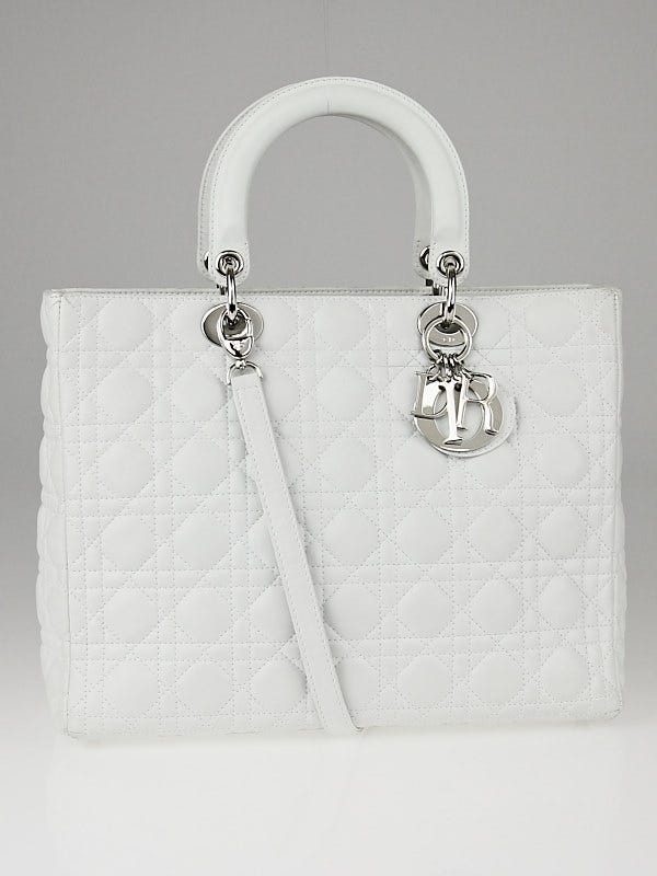 Christian Dior White Cannage Quilted Lambskin Leather Large Lady Dior Bag
